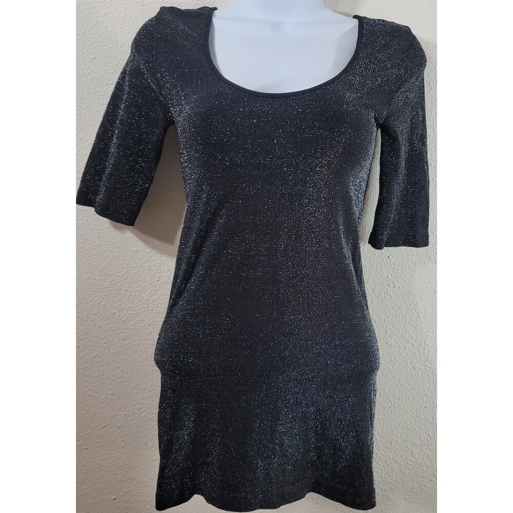Tees By Tina Black Sparkle Ballet Sleeve Top One Size Lightweight Soft Stretchy